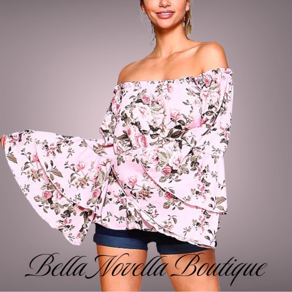 🔴 Floral Off the Shoulder Tiered Bell Sleeve Top New